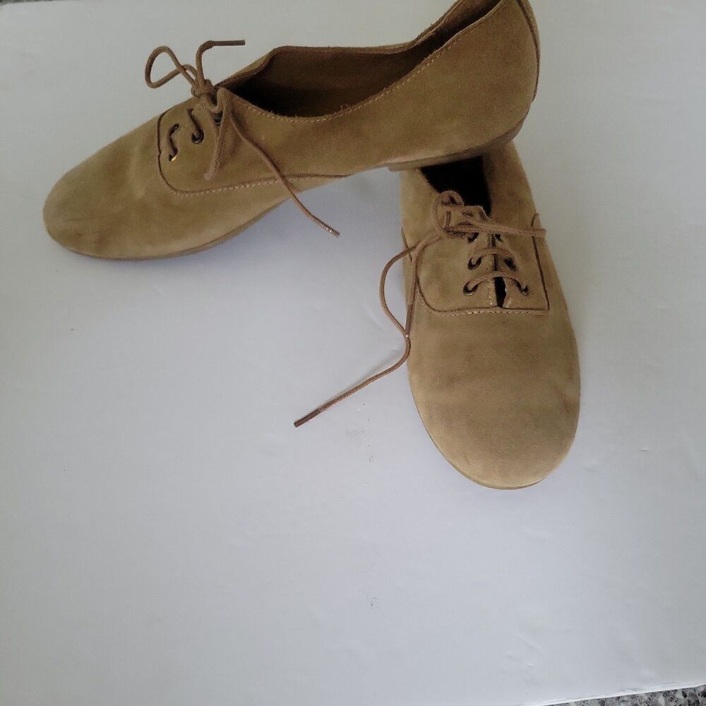 Vintage Andre Paris soft suede lace-up Oxford Flats-Size 38 tan beige